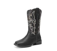DREAM PAIRS Women's Cowboy Boots Embroidered,Black,8