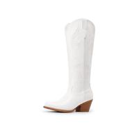 DREAM PAIRS Womens Cowboy Boots Knee High Western Retro Embroidered Cowgirl Boots Comfortable Square Toe Tall Boots,Size 6,White,SDKB26003W