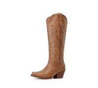 DREAM PAIRS Womens Cowboy Boots Knee High Western Retro Embroidered Cowgirl Boots Comfortable Square Toe Tall Boots,Size 5,Brown,SDKB26003W