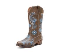 DREAM PAIRS Women's Cowboy Boots Mid Calf Chunky Heel Embroidery Stitched Cowgirl Western Boots,Size 5,Dark Brown,DWUMMB2512