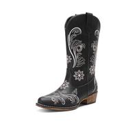 DREAM PAIRS Women's Cowboy Boots Mid Calf Chunky Heel Embroidery Stitched Cowgirl Western Boots,Size 6.5,Black,DWUMMB2512