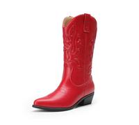 DREAM PAIRS Women's Cowboy Boots,Red,7