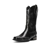 DREAM PAIRS Women's Cowboy Boots, Square Toe Western Design, Embroidered Pattern, Cushioned Insole, Foam Lining, 1.5-Inch Block Heel, Ideal for Parties and Winter, Size 6,Black,SDMB2220W