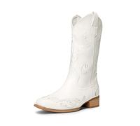 DREAM PAIRS Women's Cowboy Boots, Square Toe Western Design, Embroidered Pattern, Cushioned Insole, Foam Lining, 1.5-Inch Block Heel, Ideal for Parties and Winter, Size 6.5,White,SDMB2220W