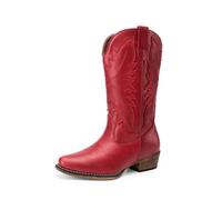DREAM PAIRS Women's Cowboy Boots Western Mid Calf Snip Toe,Red,5.5