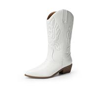 DREAM PAIRS Women's Cowboy Boots,White-Pu,7.5