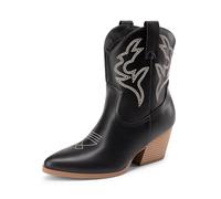 DREAM PAIRS Women's Cowboy Cowgirl Boots Embroidered Stitched Short Western Boots Low Chunky Heel Pointed Toe Ankle Booties,Size 5,Black,DWUMAB2504