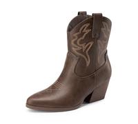 DREAM PAIRS Women's Cowboy Cowgirl Boots Embroidered Stitched Short Western Boots Low Chunky Heel Pointed Toe Ankle Booties,Size 6,Brown,DWUMAB2504