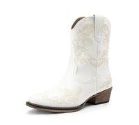 DREAM PAIRS Women's Cowboy Cowgirl Western Ankle Boots Low Chunky Heels Square Toe Fall Short Booties Shoes,Size 5.5,White,SDAB2407W