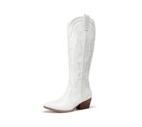 DREAM PAIRS Womens Cowboy Knee High Boots Comfortable Pull On Side Zipper Chunky Heel Embroidered Western Cowgirl Boots Retro Tall Boot for Theme Party Country Concert,Size 3.5,White,DWUMKB2501