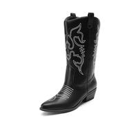 DREAM PAIRS Women's Cowboy Mid Calf Western Boots,Black,6