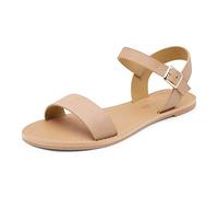 DREAM PAIRS Women's Cute Open Toes One Band Ankle Strap Flexible Summer Flat Sandals HOBOO-NEW,Size 5.5,Nude,HOBOO-NEW