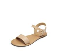 DREAM PAIRS Women's Cute Open Toes One Band Ankle Strap Flexible Summer Flat Sandals HOBOO-New,Size 6,Nude,HOBOO-New