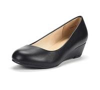DREAM PAIRS Women's Debbie Mid Wedge Heel Pump Shoes, Size 9, Black/PU