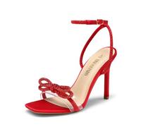 DREAM PAIRS Women's Double Bowknots Crystal Sandals Clear Slingback Heels Square Toe Shoes for Party Wedding Brielle,Size 4,Red-Satin,SDHS2389W