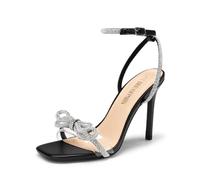 DREAM PAIRS Women's Double Bowknots Crystal Sandals Clear Slingback Heels Square Toe Shoes for Party Wedding Brielle,Size 6.5,Black,SDHS2389W