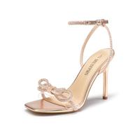DREAM PAIRS Women's Double Bowknots Crystal Sandals Clear Slingback Heels Square Toe Shoes for Party Wedding Brielle,Size 7.5,Champagne-Glitter,SDHS2389W
