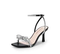 DREAM PAIRS Women's Double Bowknots Heels Open Square Toe Ankle Strap Crystal Rhinestone Dress Sandals for Party Wedding,Size 6,Black-Pu,DWUMHS2530