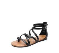 DREAM PAIRS Women's Dressy Gladiator Summer Cross Strappy Sandals Comfort Flat Casual Beach Fisherman Thong Sandals,Size 5,Black-Pu,DWUMFS2502