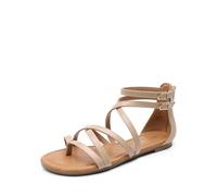 DREAM PAIRS Women's Dressy Gladiator Summer Cross Strappy Sandals Comfort Flat Casual Beach Fisherman Thong Sandals,Size 6,Nude,DWUMFS2502