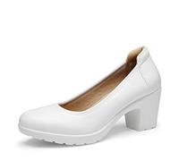 DREAM PAIRS Womens Edena Chunky Closed Toe Low Block Heels Work Pumps Comfortable Round Toe Dress Wedding Shoes SDPU2230W,Size 6.5,White,SDPU2230W