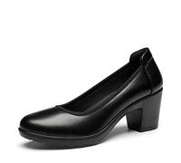 DREAM PAIRS Womens Edena Chunky Closed Toe Low Block Heels Work Pumps Comfortable Round Toe Dress Wedding Shoes SDPU2230W,Size 7.5,Black,SDPU2230W