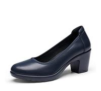 DREAM PAIRS Womens Edena Chunky Closed Toe Low Block Heels Work Pumps Comfortable Round Toe Dress Wedding Shoes SDPU2230W,Size 8,Navy Blue,SDPU2230W