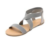 DREAM PAIRS Women's Elastic Ankle Strap Flat Sandals Summer Dressy Shoes Cute Strappy Gladiator Sandals ELATICA-6,Size 3,Grey,ELATICA-6