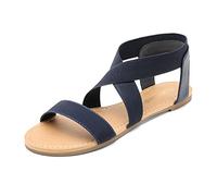 DREAM PAIRS Women's Elastic Ankle Strap Flat Sandals Summer Dressy Shoes Cute Strappy Gladiator Sandals ELATICA-6,Size 6.5,Navy,ELATICA-6
