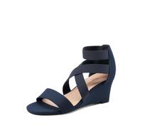 DREAM PAIRS Women's Elastic Ankle Strap Low Wedge Sandals Comfortable Dressy Heels for Summer Formal and Special Occasions,Size 3,Navy,INNIS-1