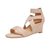 DREAM PAIRS Women's Elastic Ankle Strap Low Wedge Sandals Comfortable Dressy Heels for Summer Formal and Special Occasions,Size 3.5,Nude,INNIS-1