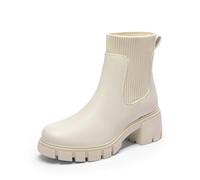 DREAM PAIRS Women's Elastic Chelsea Ankle Booties Fashion Lug Sole Platform Chunky Heel Slip on Fall Heeled Short Boots Shoes SDAB2312W,Size 8,Beige,SDAB2312W