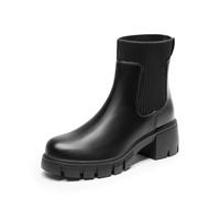DREAM PAIRS Women's Elastic Chelsea Ankle Booties Fashion Lug Sole Platform Chunky Heel Slip on Fall Heeled Short Boots Shoes SDAB2312W,Size 7,Black,SDAB2312W