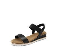 DREAM PAIRS Womens Elastic Flat Sandals Open Toe Summer Espadrille Low Wedge Sandals,Size 4.5,BLACK,SDPW2310W-E