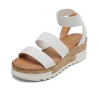 DREAM PAIRS Womens Elastic Strappy Wedge Sandals Platform Open Toe Summer Beach Low Wedges Shoes,Size 9,White,REED-1