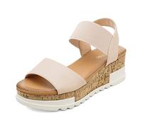 DREAM PAIRS Womens Elastic Strappy Wedge Sandals Platform Open Toe Summer Beach Low Wedges Shoes,Size 9,Nude,Reed-1