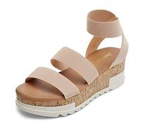 DREAM PAIRS Womens Elastic Strappy Wedge Sandals Platform Open Toe Summer Beach Low Wedges Shoes,Size 7,Nude,Reed-1