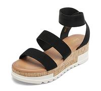 DREAM PAIRS Womens Elastic Strappy Wedge Sandals Platform Open Toe Summer Beach Low Wedges Shoes,Size 7,Black,Reed-1