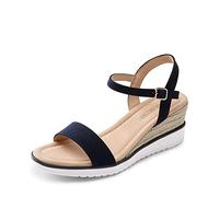 DREAM PAIRS Womens Espadrille Wedge Sandals Open Toe Ankle Strap Slingback Platform Sandals,Size 4.5,Navy,SDPW2342W-E