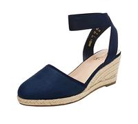 DREAM PAIRS Womens Espadrille Wedge Sandals Slingback Mid Heel Elastic Ankle Strap Closed Toe Summer Wedding Party Holiday,Size 4.5,Navy,AMANDA-1