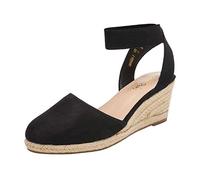 DREAM PAIRS Womens Espadrille Wedge Sandals Slingback Mid Heel Elastic Ankle Strap Closed Toe Summer Wedding Party Holiday,Size 4,Black,AMANDA-1