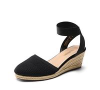 DREAM PAIRS Womens Espadrille Wedge Sandals Slingback Mid Heel Elastic Ankle Strap Closed Toe Summer Wedding Party Holiday,Size 6,Black-Knit-Qh,Amanda-1