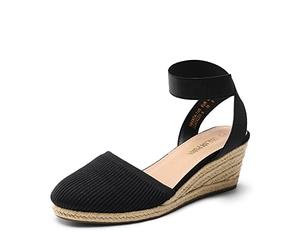 DREAM PAIRS Womens Espadrille Wedge Sandals Slingback Mid Heel Elastic Ankle Strap Closed Toe Summer Wedding Party Holiday,Size 6,Black-Knit-Qh,AMANDA-1