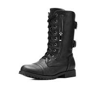 DREAM PAIRS Women's Fashion Winter Mid Calf Boots Built-in Wallet Pocket Daily Commuter Ankle Booties Comfortable and Waterproof Military Combat Boots for UK Ladies