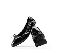 DREAM PAIRS Women's Flats Foldable Square Toe Ballet Flats for Women Bowknot Dressy Comfortable Light Weight Slip On Dress Shoes,Size 4.5,Black-Pat,DWUMFA2531