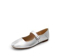 DREAM PAIRS Women's Flats Square Toe Mary Jane Flats Comfortable Casual Slip On Dress Shoes Ballet Flats with Buckle Strap Business Casual Work Office Mary Jane Shoes,Size 8,Silver,DWUMFA2520