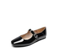 DREAM PAIRS Women's Flats Square Toe Mary Jane Flats Comfortable Casual Slip On Dress Shoes Ballet Flats with Buckle Strap Business Casual Work Office Mary Jane Shoes,Size 5.5,Black-Pat,DWUMFA2520