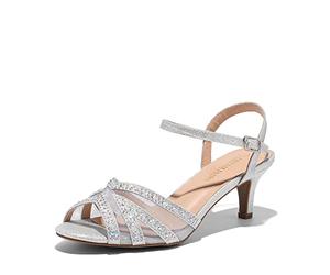 DREAM PAIRS Women's Glitter Open Toe Kitten Heels Sandals, Adjustable Ankle Strap, Comfortable Soft Sole, Rhinestone Embellishments, Wedding Party Prom Shoes, Size 7,Silver,NINA-166