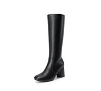 DREAM PAIRS Women's Gogo Boots Square Toe Knee High Boots | Chunky Heel Side Zipper Knee High Boots for Women Comfortable Fashion 70s Disco Boots