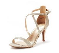 DREAM PAIRS Women's Heel Sandals Fashion Stilettos Open Toe Pump Heel Sandals Dolce,Size 7.5,Gold/Glitter,Dolce